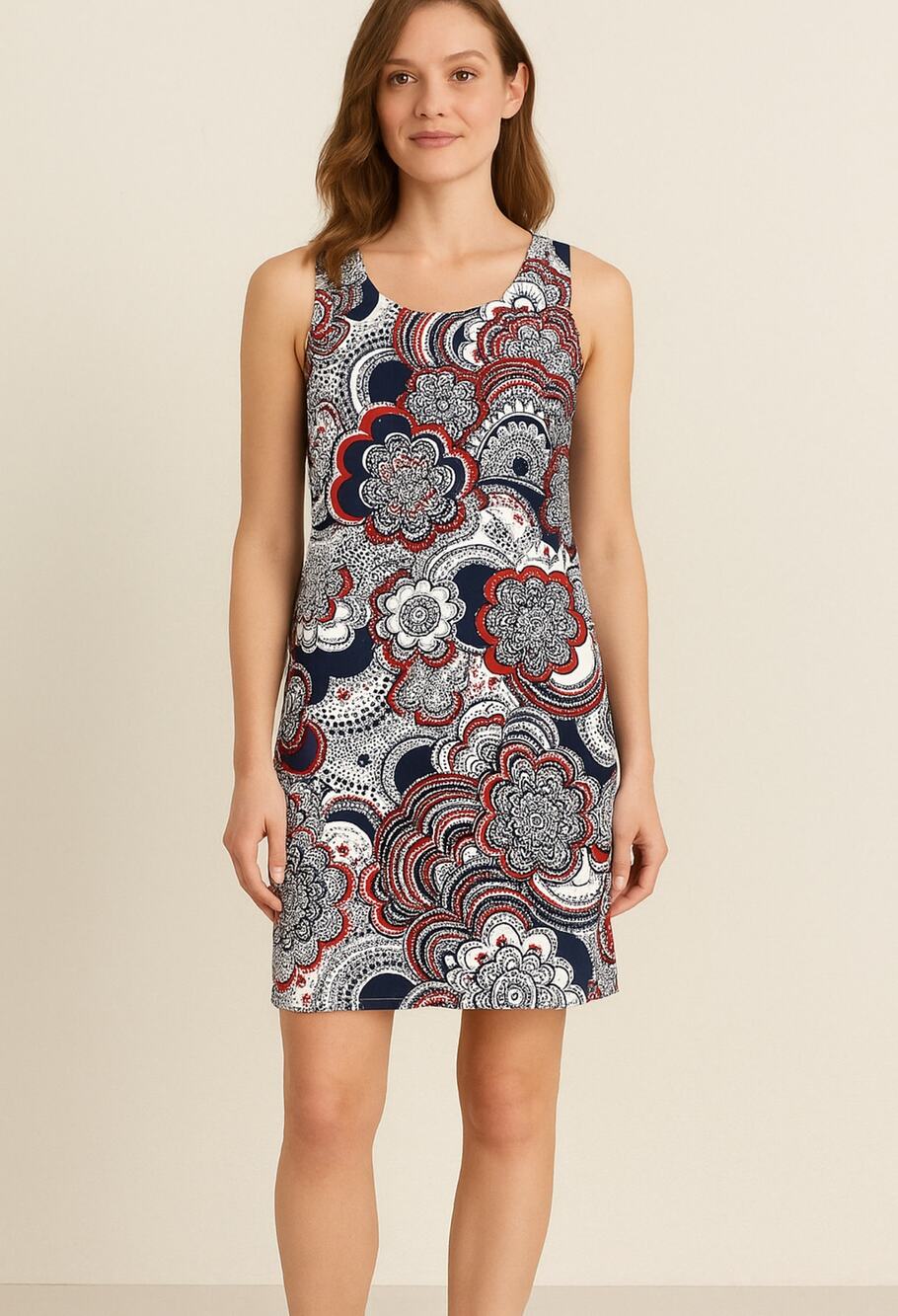 Ann Taylor LOFT Dress Womens Size 6 Red White Navy Floral Shift  Lined Sheath